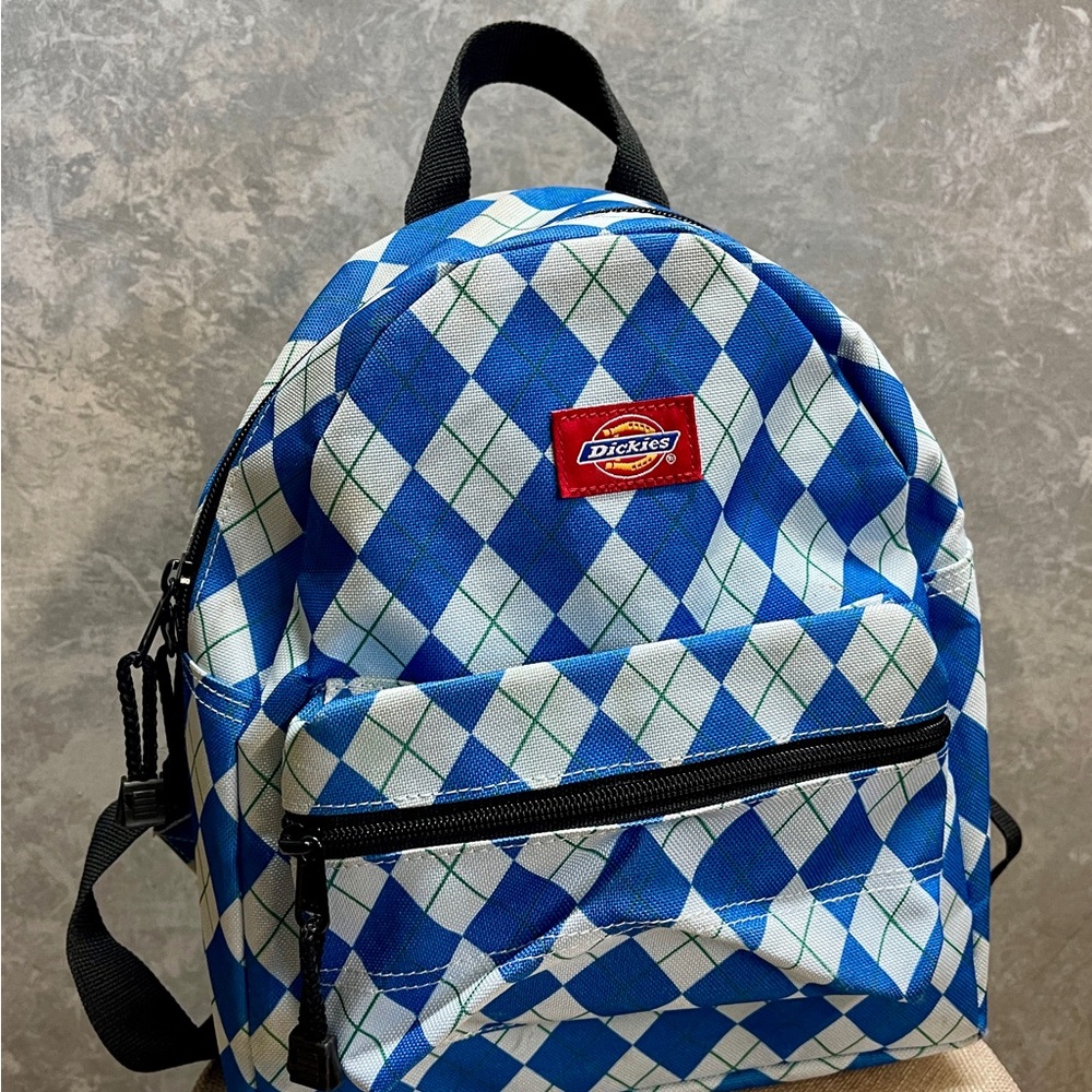 Dickies Blue and White Argyle Mini Backpack